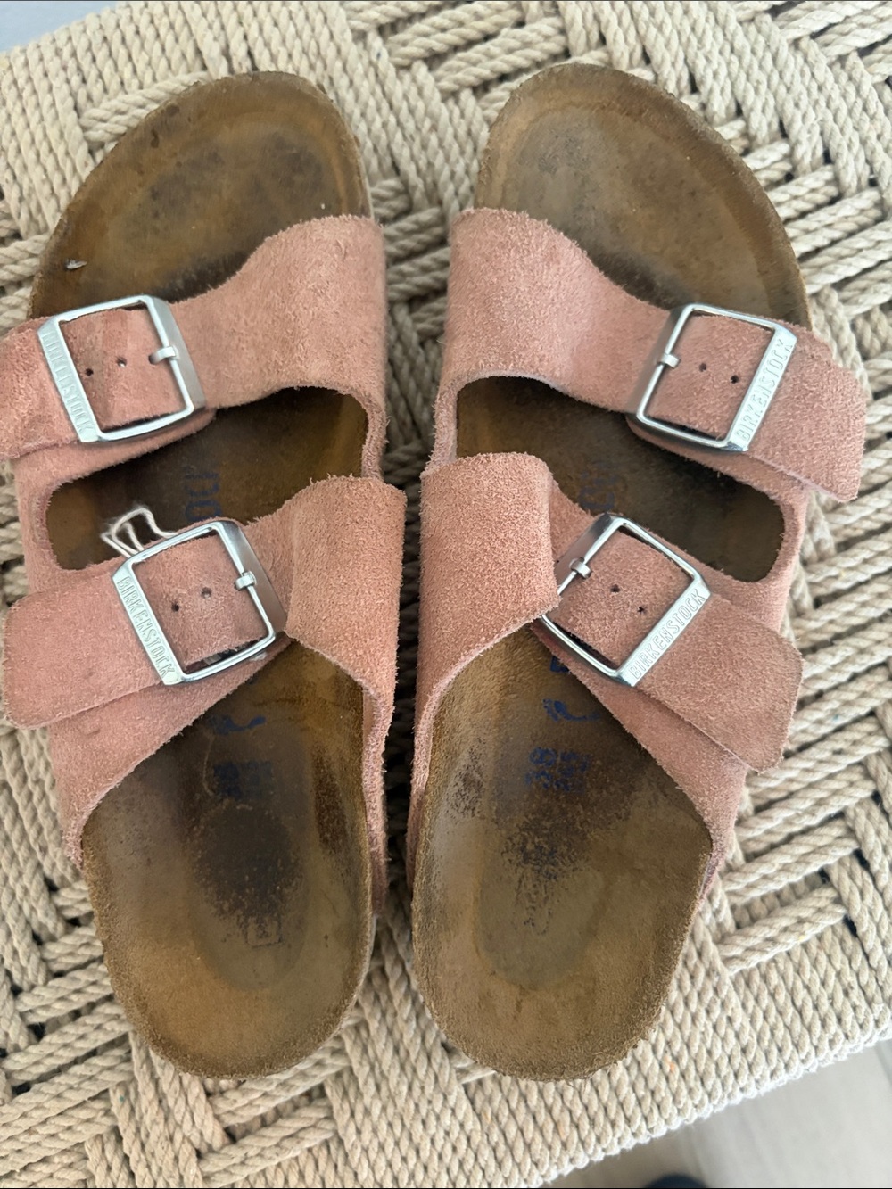 Birkenstock Pink Suede Arizona Two-Strap Sandals